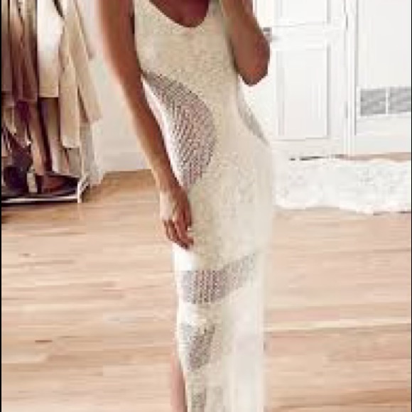 abercrombie & fitch crochet maxi coverup swim dress off white eggshell beige xs - Picture 3 of 8